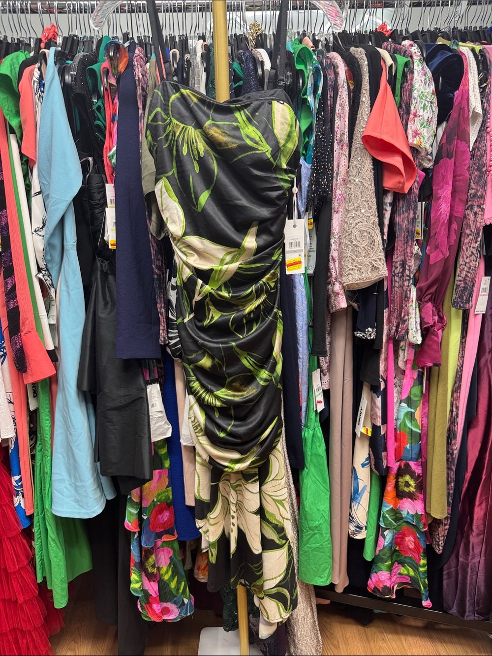 Black & Green Floral Asymmetric Dress - Picture 2 of 5
